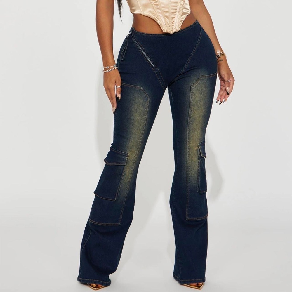 Fashion nova vintage cargo dark wash flare jeans